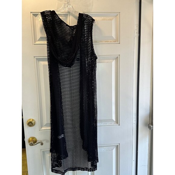 SJS hooded, women's mesh, open-front swimsuit coverup in black - Size L - Picture 5 of 10